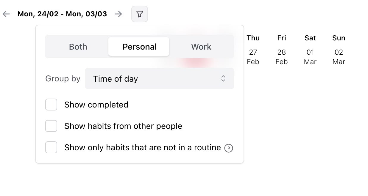 Habit filters