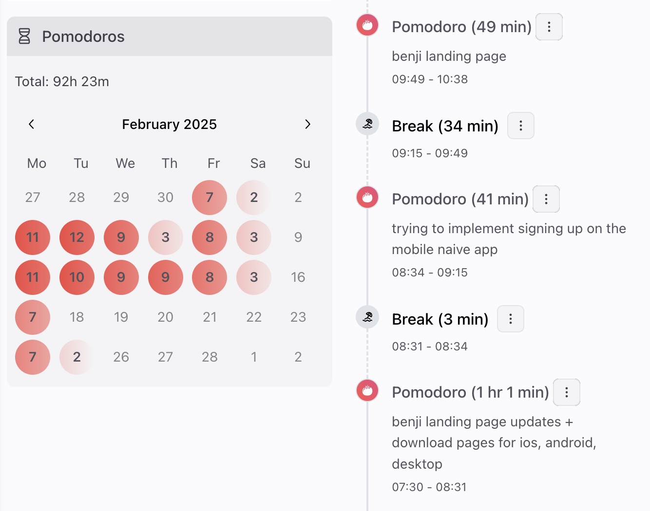 Pomodoro calendar